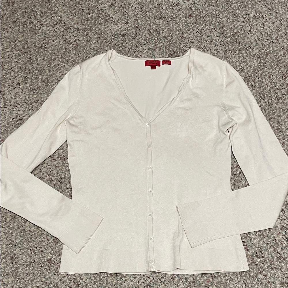 Hugo boss cashmere silk blend cream Long Sleeve Cardigan with embroidered logo